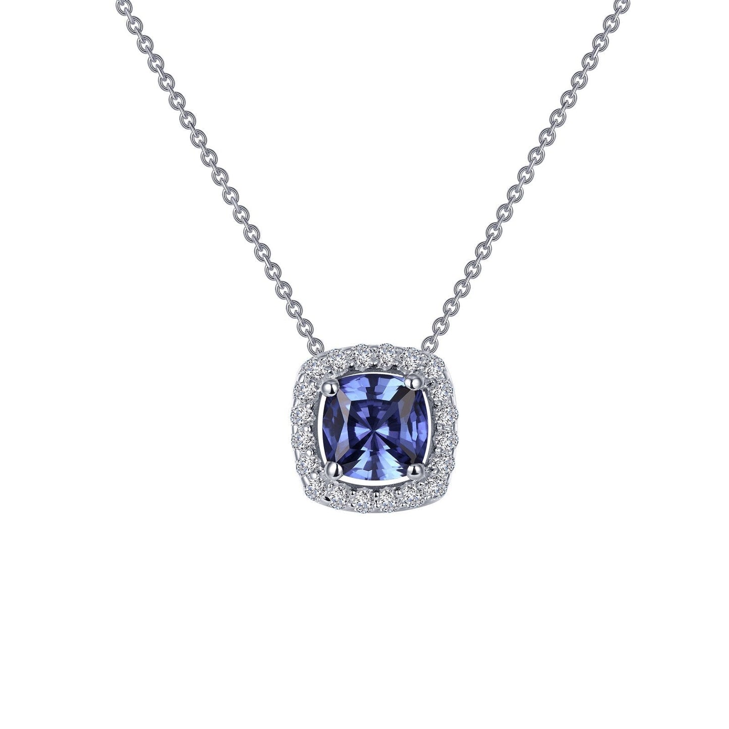 LaFonn Platinum Tanzanite  4.50mm Cushion, Approx. 0.56 CTW NECKLACES Cushion-Cut Halo Necklace