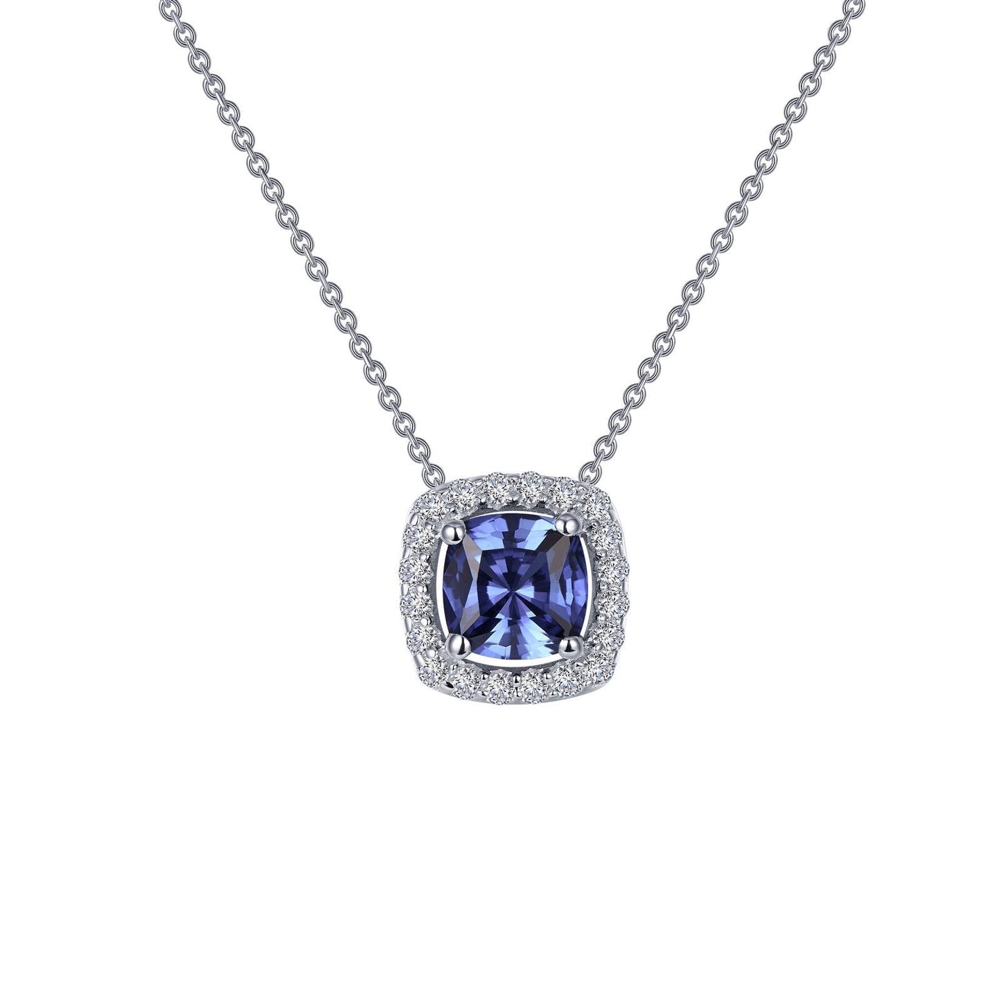 Load image into Gallery viewer, LaFonn Platinum Tanzanite  4.50mm Cushion, Approx. 0.56 CTW NECKLACES Cushion-Cut Halo Necklace
