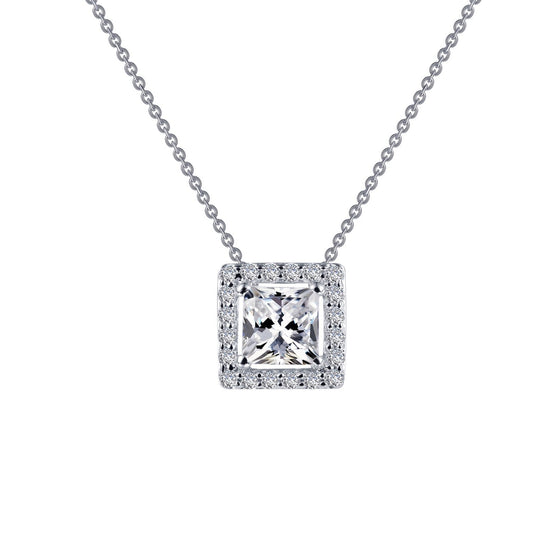 LaFonn Platinum Simulated Diamond  4.50mm Square, Approx. 0.56 CTW NECKLACES Princess-Cut Halo Necklace