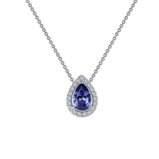 Load image into Gallery viewer, Lafonn Pear-Shaped Halo Necklace Tanzanite NECKLACES Platinum 0.58 CTS Approx. 7.0mm(H) x 8.9mm (W)
