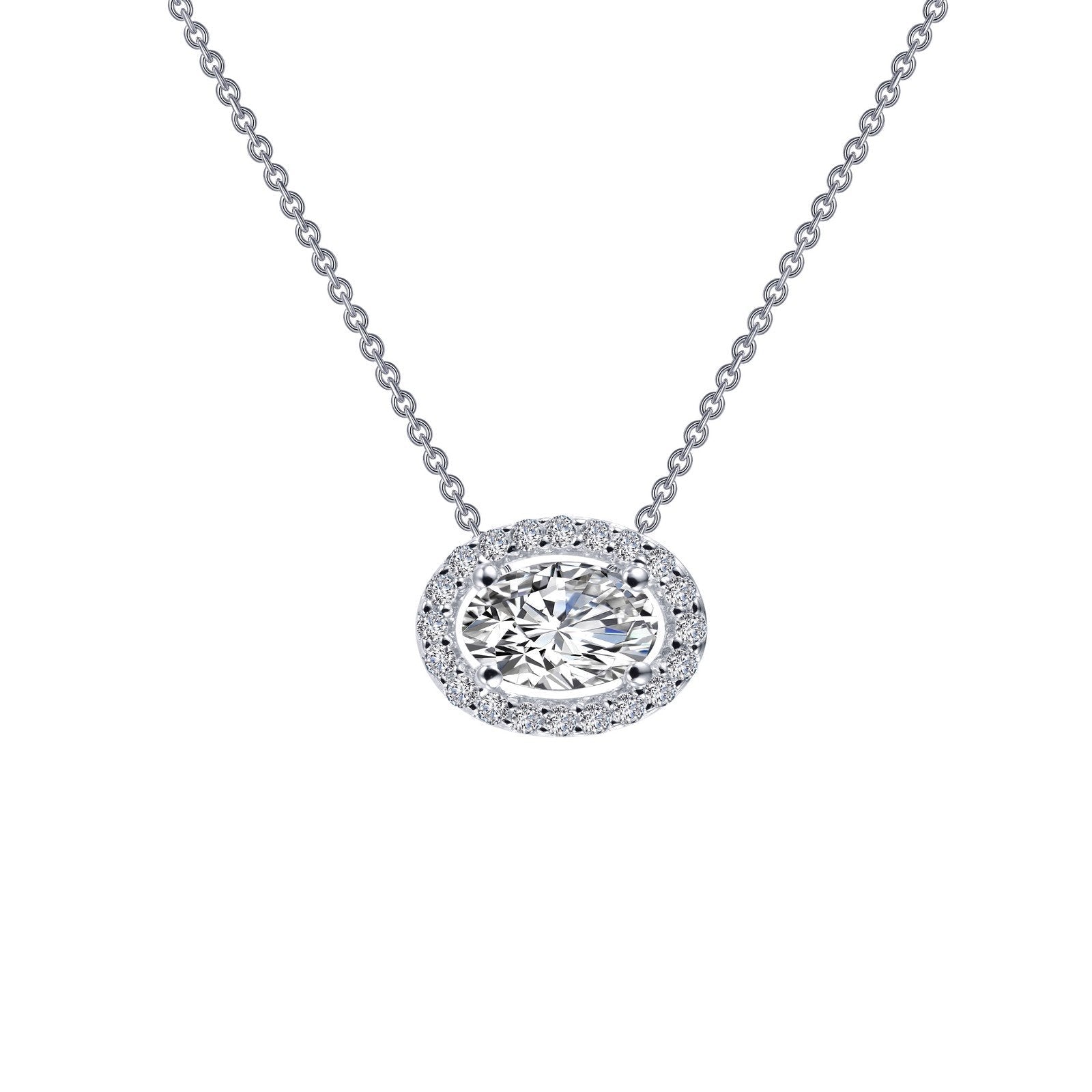 LaFonn Platinum Simulated Diamond  6X4mm Oval, Approx. 0.43 CTW NECKLACES 0.63 CTW Oval Halo Necklace