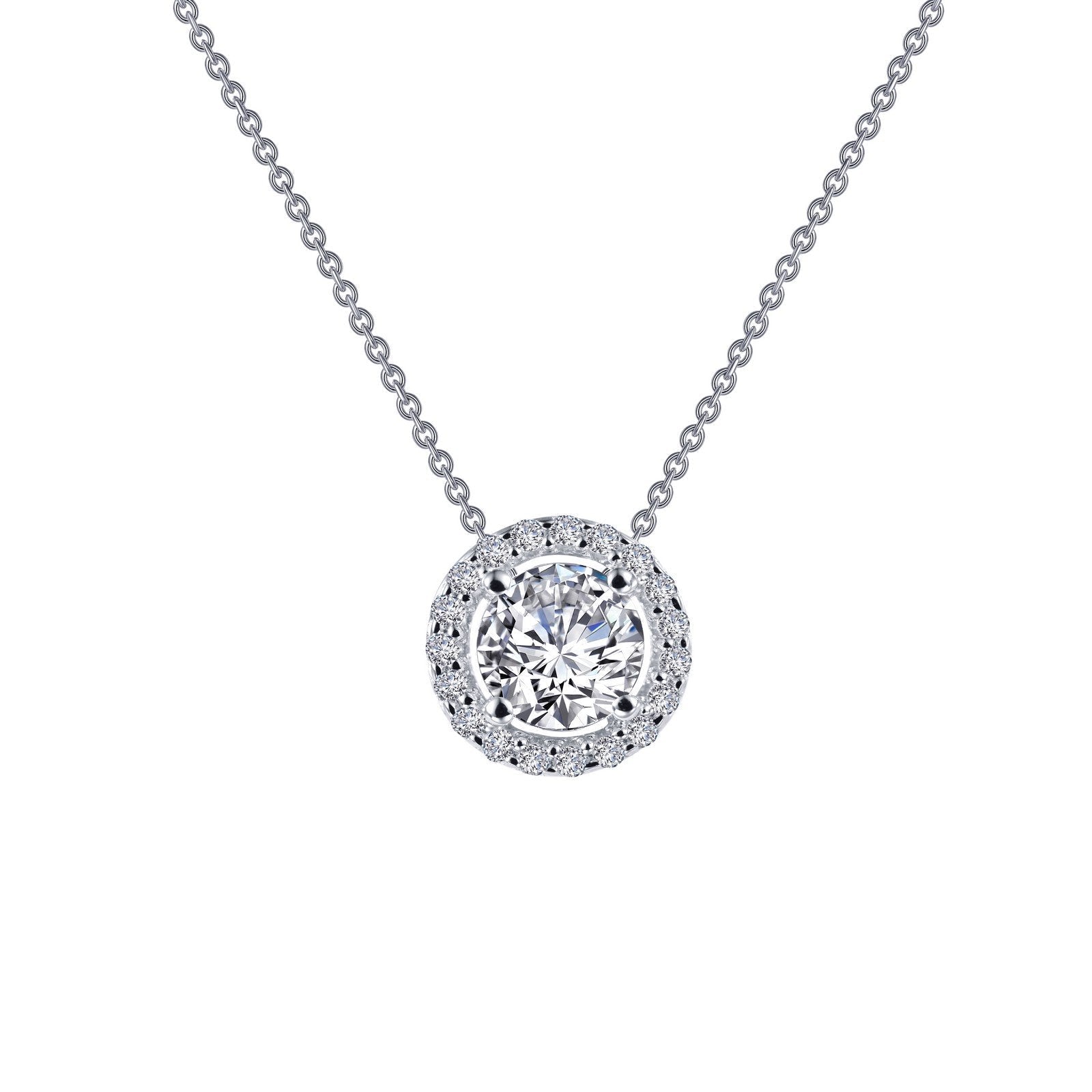 LaFonn Platinum Simulated Diamond  5.00mm Round, Approx. 0.46 CTW NECKLACES 0.62 CTW Round Halo Necklace