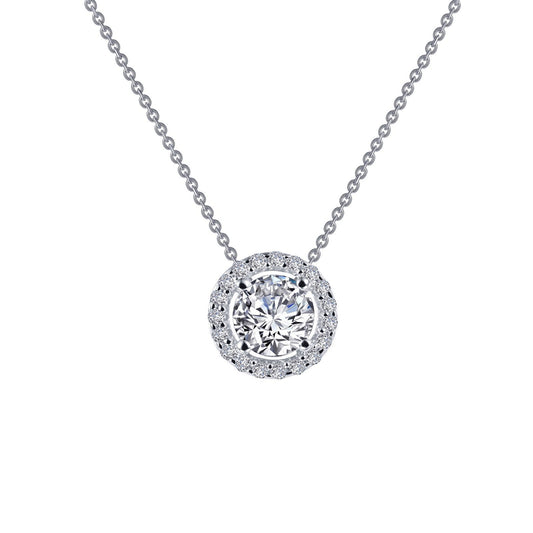 LaFonn Platinum Simulated Diamond  5.00mm Round, Approx. 0.46 CTW NECKLACES 0.62 CTW Round Halo Necklace