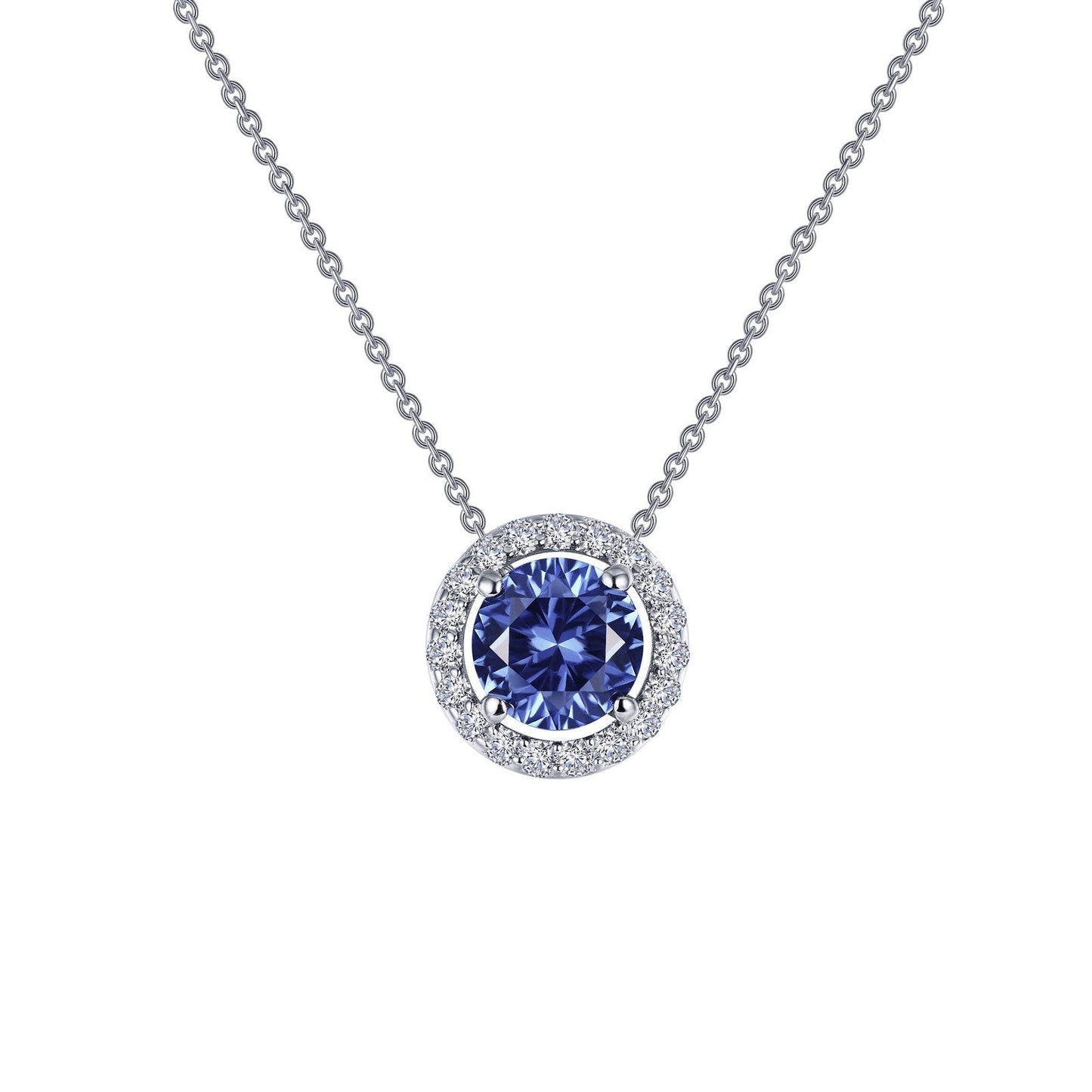 LaFonn Platinum Tanzanite  5.00mm Round, Approx. 0.46 CTW NECKLACES 0.62 CTW Round Halo Necklace