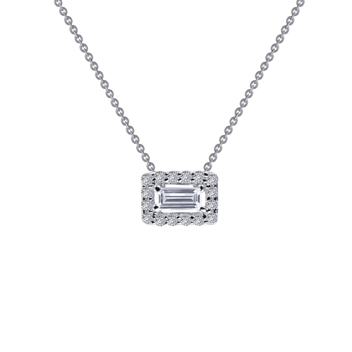 LaFonn Platinum Simulated Diamond  4X2mm Baguette, Approx. 0.15 CTW NECKLACES Baguette Halo Necklace