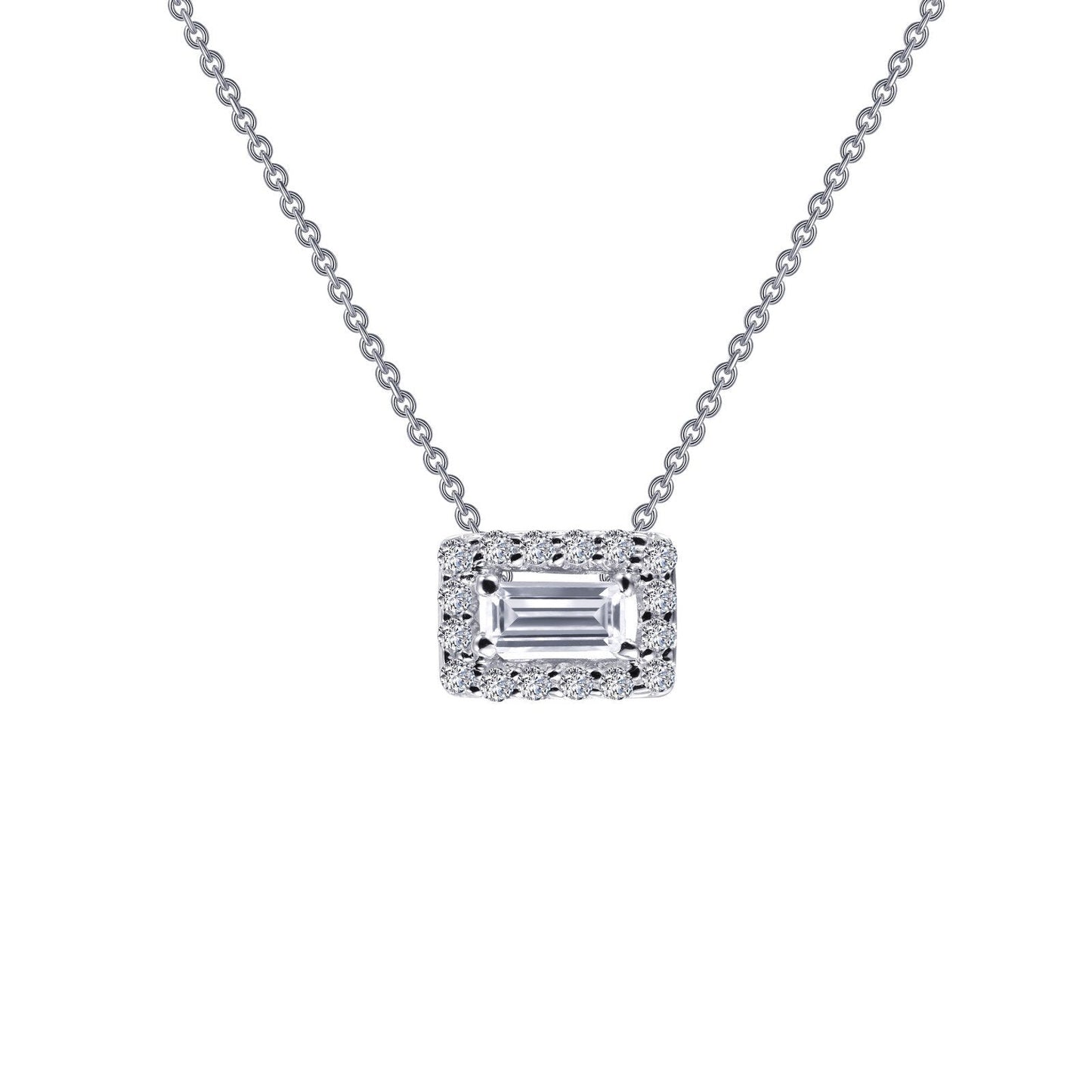 Load image into Gallery viewer, LaFonn Platinum Simulated Diamond  4X2mm Baguette, Approx. 0.15 CTW NECKLACES Baguette Halo Necklace
