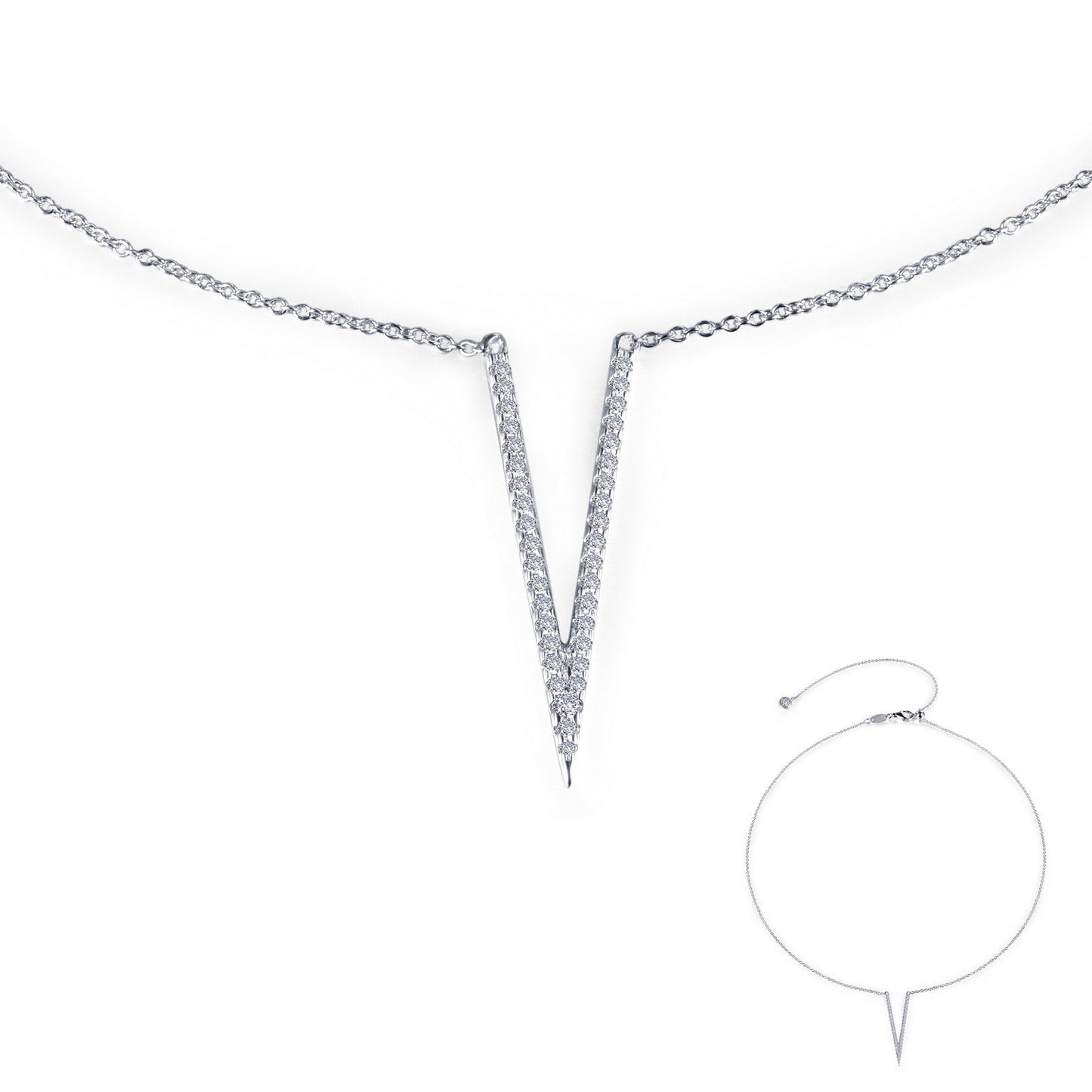 LaFonn Platinum Simulated Diamond N/A NECKLACES Pave V Choker Necklace