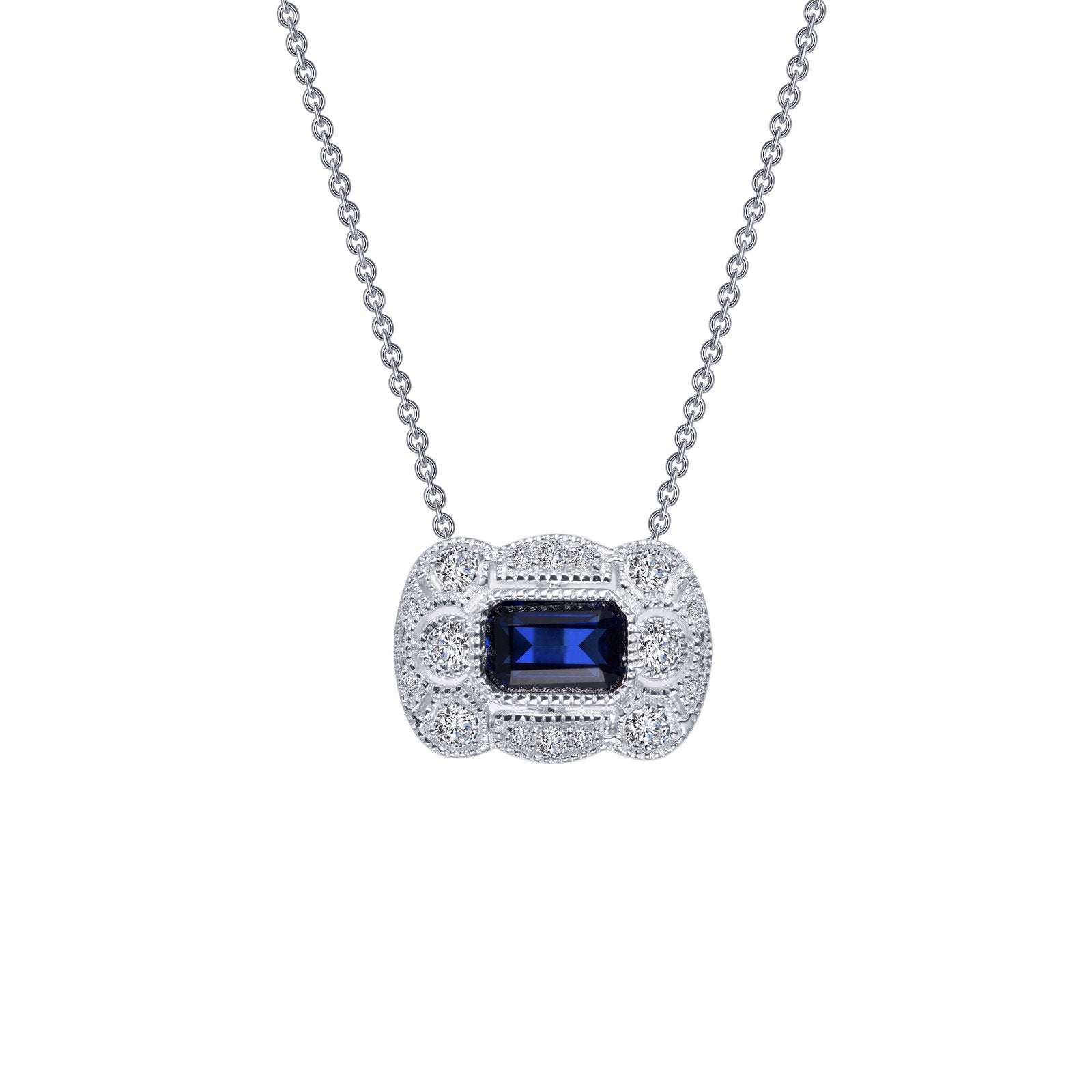 LaFonn Platinum Sapphire  6X4mm Emerald, Approx. 0.66 CTW NECKLACES Art Deco Inspired Necklace