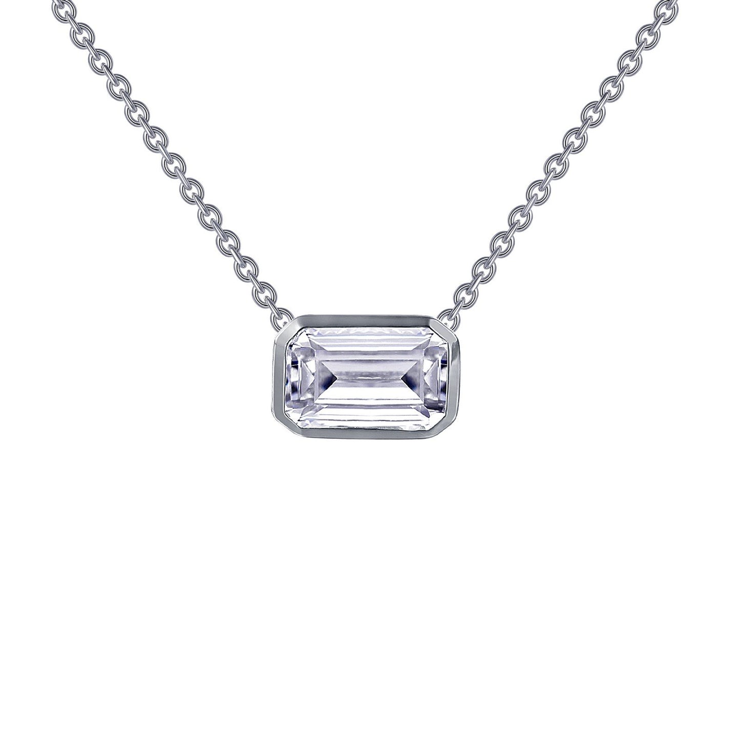 LaFonn Platinum Simulated Diamond  8X6mm Emerald, Approx. 1.74 CTW NECKLACES Emerald-Cut Choker Necklace