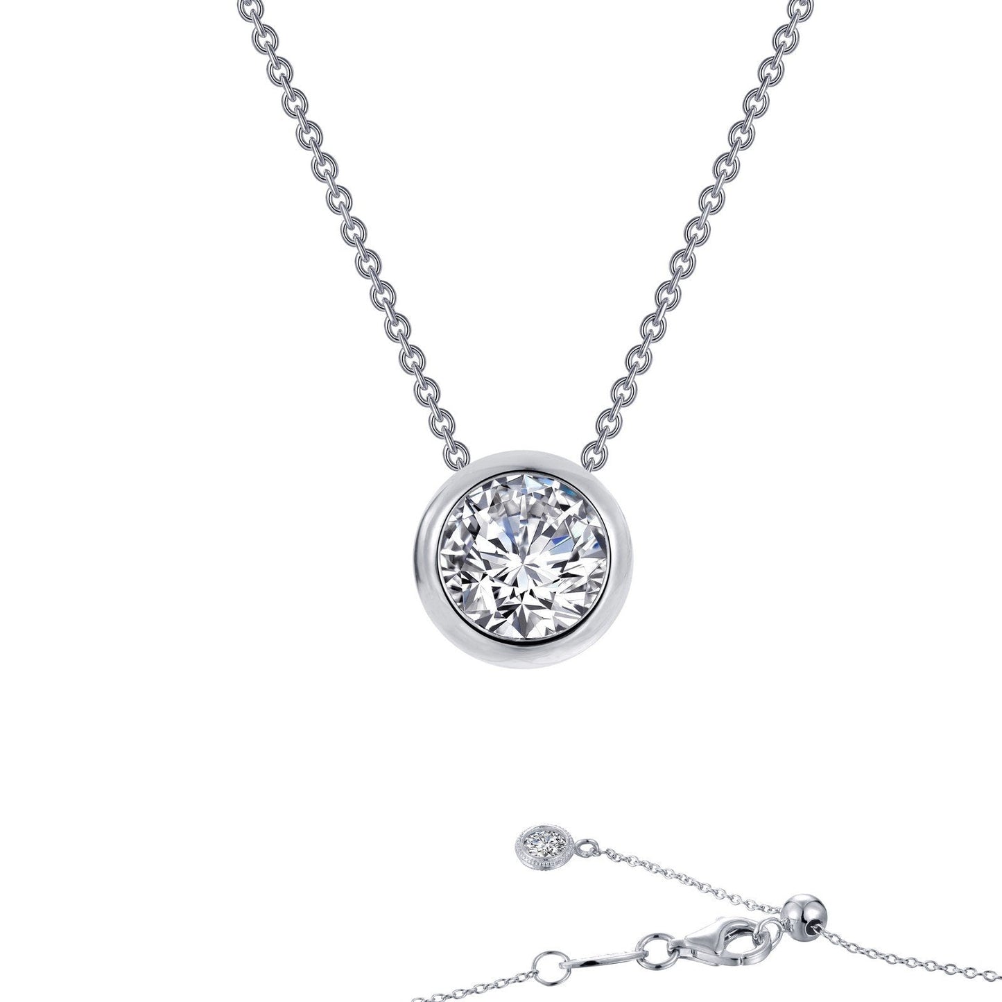 LaFonn Platinum Simulated Diamond  5.00mm Round, Approx. 0.46 CTW NECKLACES Solitaire Slider Necklace