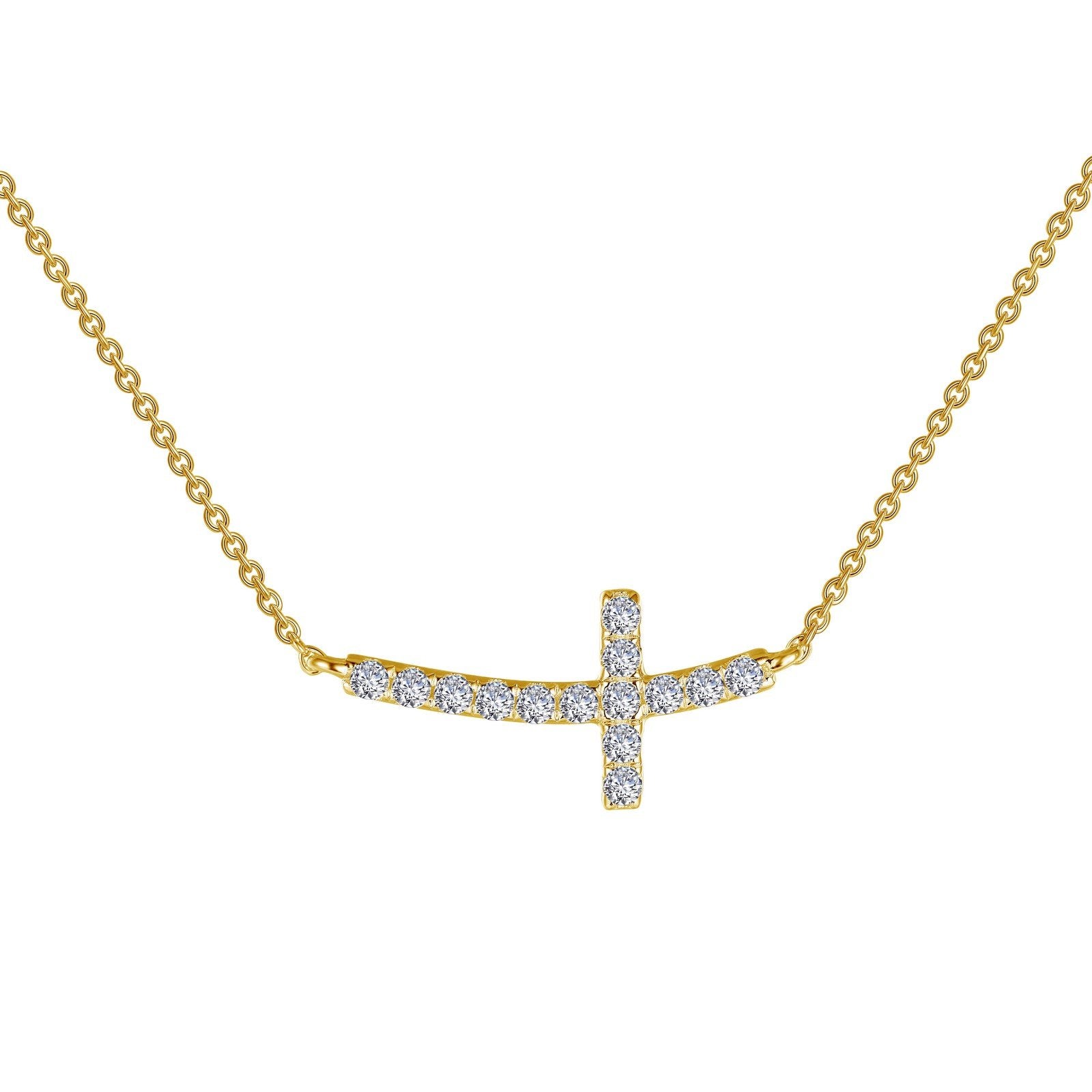 LaFonn Gold Simulated Diamond N/A NECKLACES Sideways Curved Cross Necklace