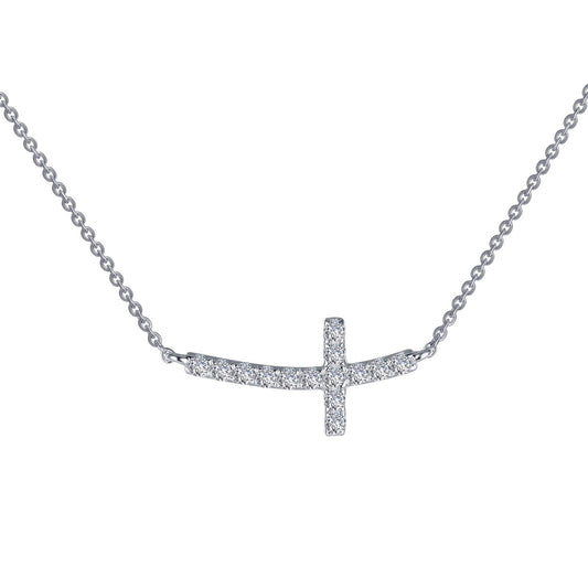 LaFonn Platinum Simulated Diamond N/A NECKLACES Sideways Curved Cross Necklace