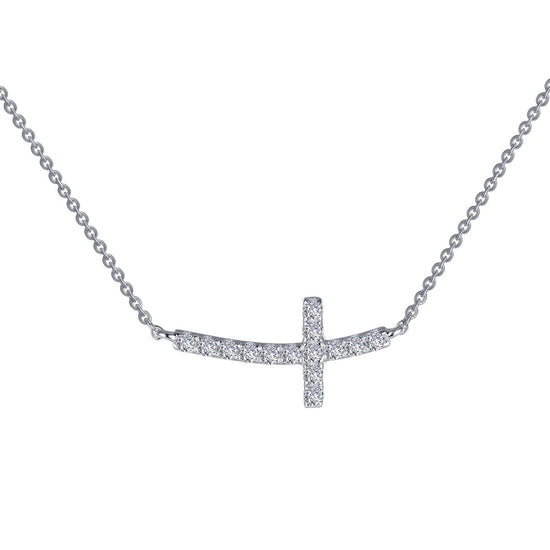 Lafonn Sideways Curved Cross Necklace Simulated Diamond NECKLACES Platinum 0.53 CTS Approx. 20mm(H) x 9.5 mm(W)