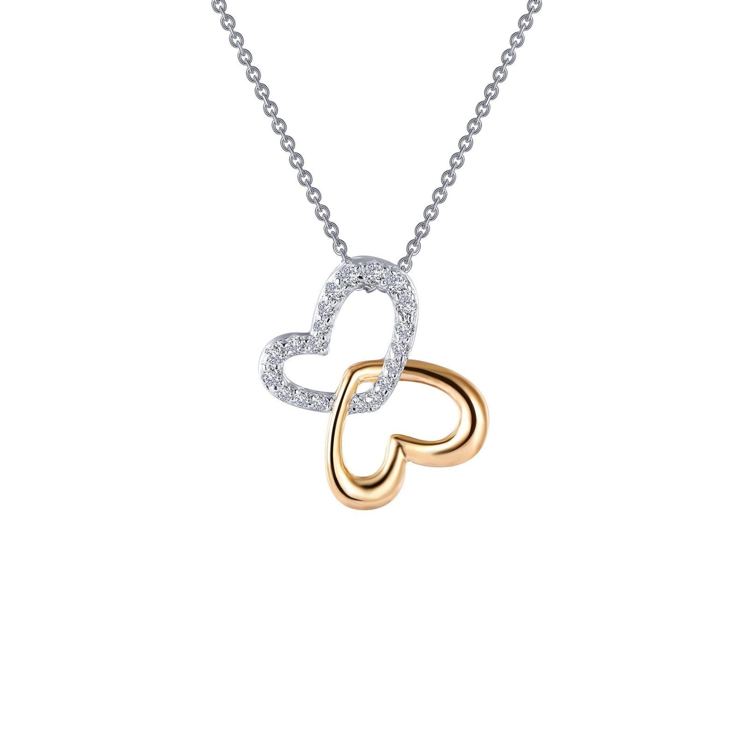 Lafonn Double-Heart Shadow Necklace Simulated Diamond NECKLACES Mixed-Color 0.45 CTS Approx. 15mm(H) x 14mm(W) 