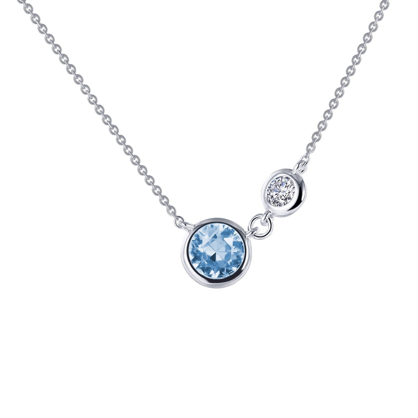 LaFonn Platinum Aquamarine N/A NECKLACES Bezel Accented Solitaire Necklace