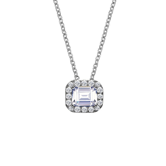 LaFonn Platinum Simulated Diamond  5X4mm Emerald, Approx. 0.35 CTW NECKLACES Emerald-Cut Halo Necklace