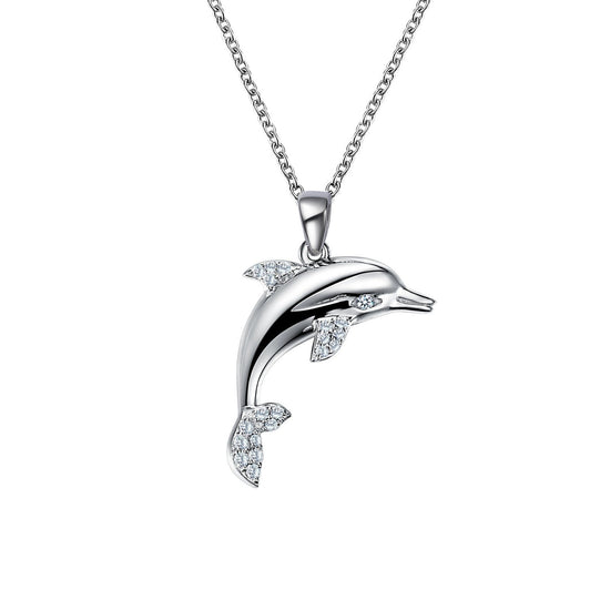 LaFonn Platinum Simulated Diamond N/A NECKLACES Leaping Dolphin Necklace