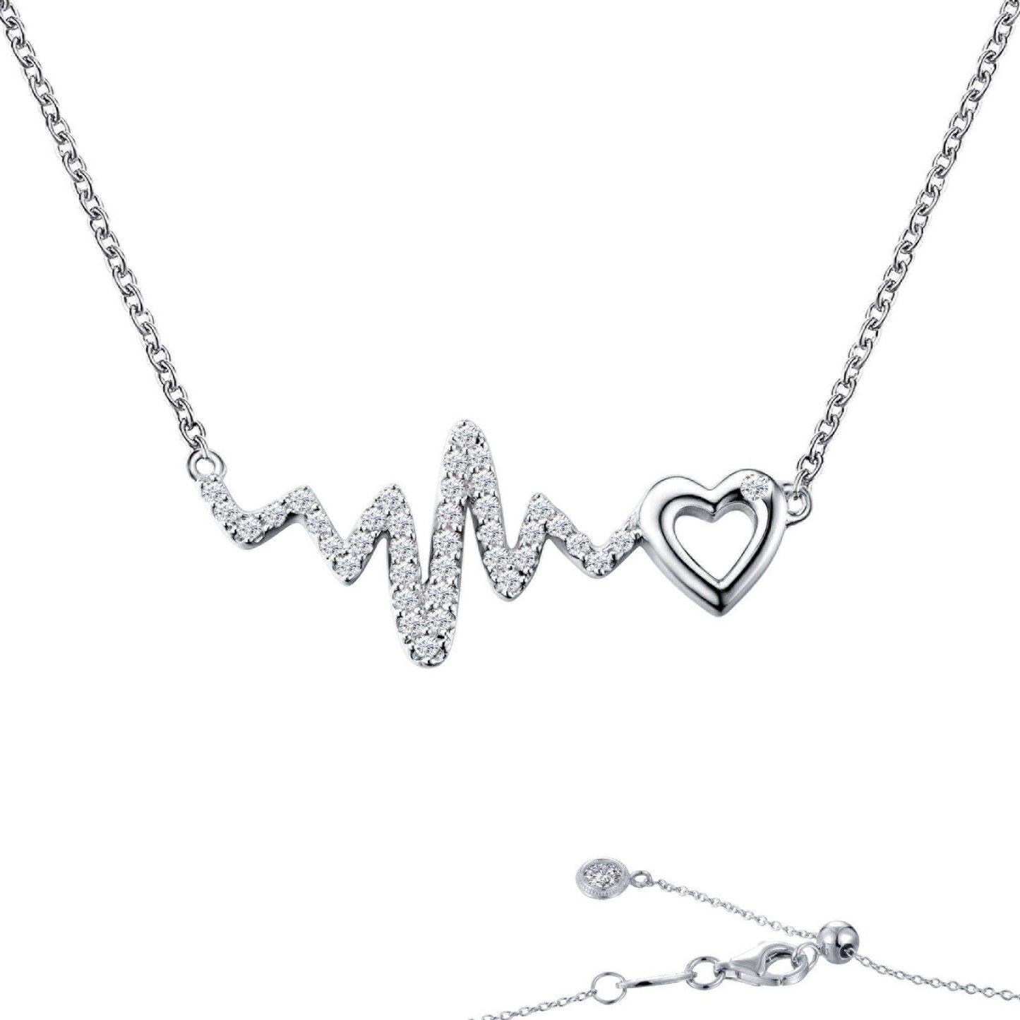 LaFonn Platinum Simulated Diamond N/A NECKLACES Heart & Heartbeat Necklace