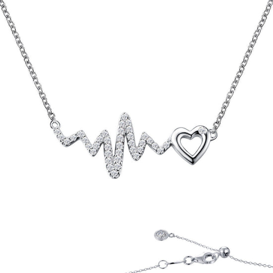 Lafonn Heart & Heartbeat Necklace Simulated Diamond NECKLACES Platinum 0.64 CTS Approx. 26mm (H) x 11mm (W)