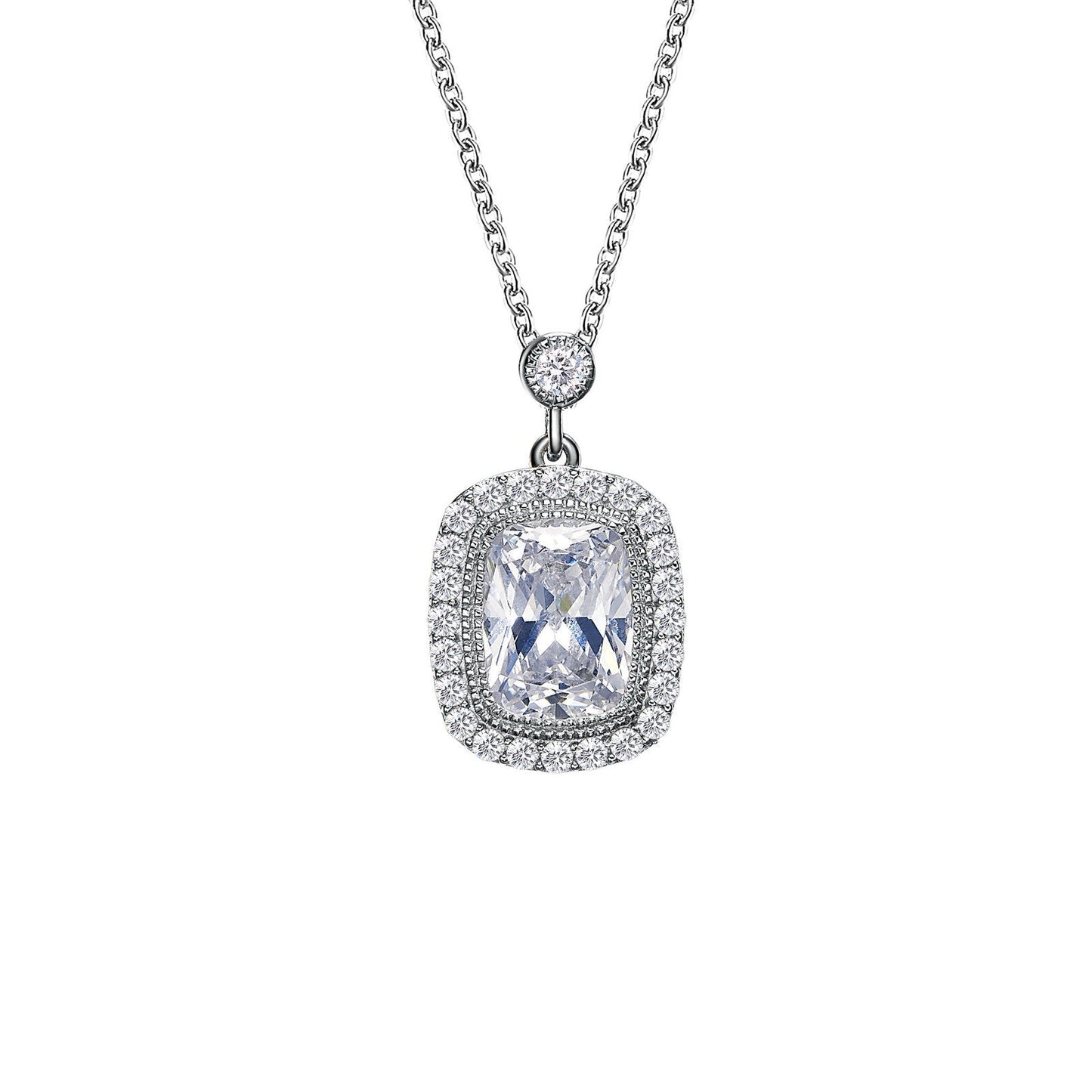 LaFonn Platinum Simulated Diamond  8X6mm Cushion, Approx. 2.00 CTW NECKLACES Cushion-Cut Halo Necklace