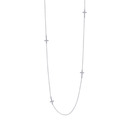 LaFonn Platinum Simulated Diamond N/A NECKLACES Cross Station Necklace