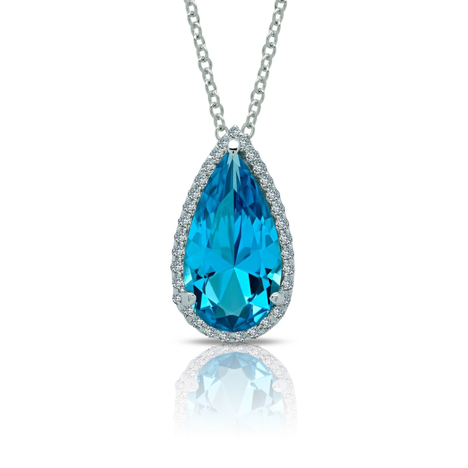 LaFonn Platinum Paraiba Tourmaline  8X15mm Pear, Approx. 4.12 CTW NECKLACES Magical Pear-Shaped Halo Necklace