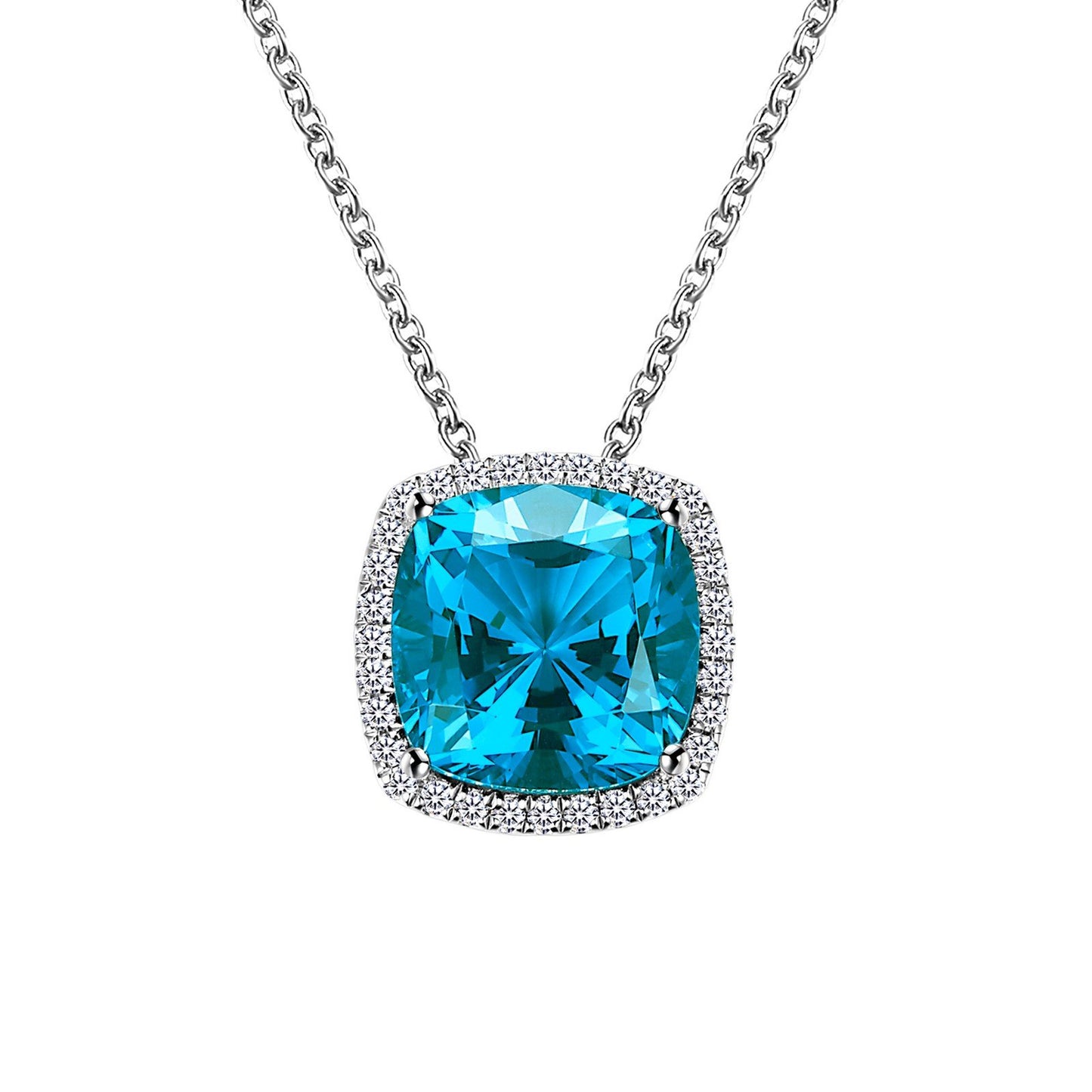 LaFonn Platinum Paraiba Tourmaline  10.0mm Cushion, Approx. 5.62 CTW NECKLACES Magical Cushion-Cut Halo Necklace