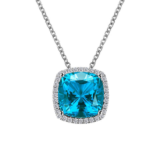 LaFonn Platinum Paraiba Tourmaline  10.0mm Cushion, Approx. 5.62 CTW NECKLACES Magical Cushion-Cut Halo Necklace