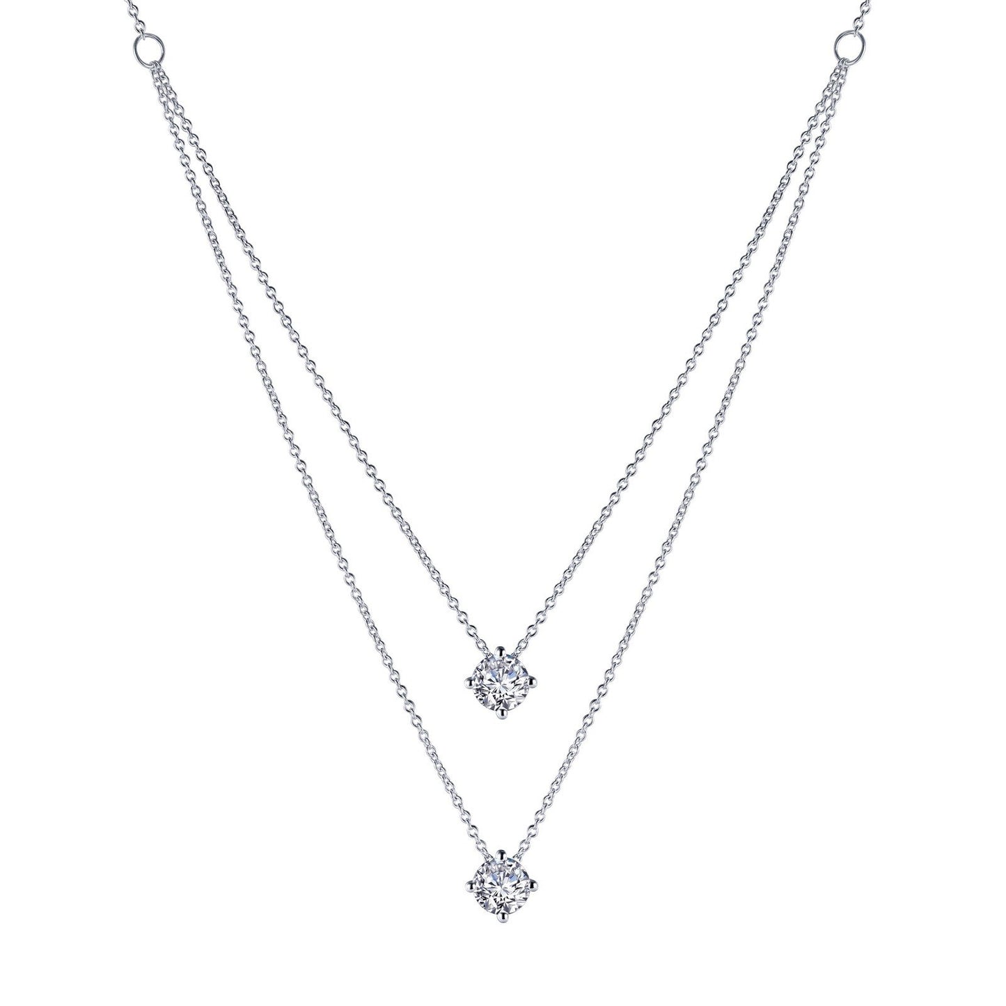 LaFonn Platinum Simulated Diamond  5.50mmX2 Round, Approx. 1.32 CTW NECKLACES Simple 2-Tier Necklace