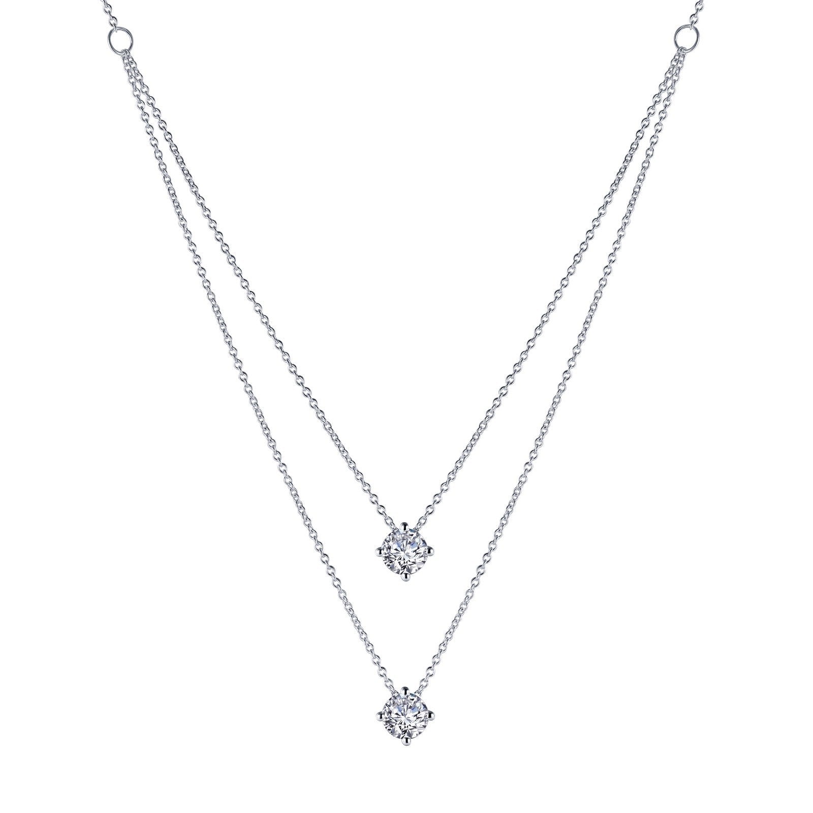 LaFonn Platinum Simulated Diamond  5.50mmX2 Round, Approx. 1.32 CTW NECKLACES Simple 2-Tier Necklace