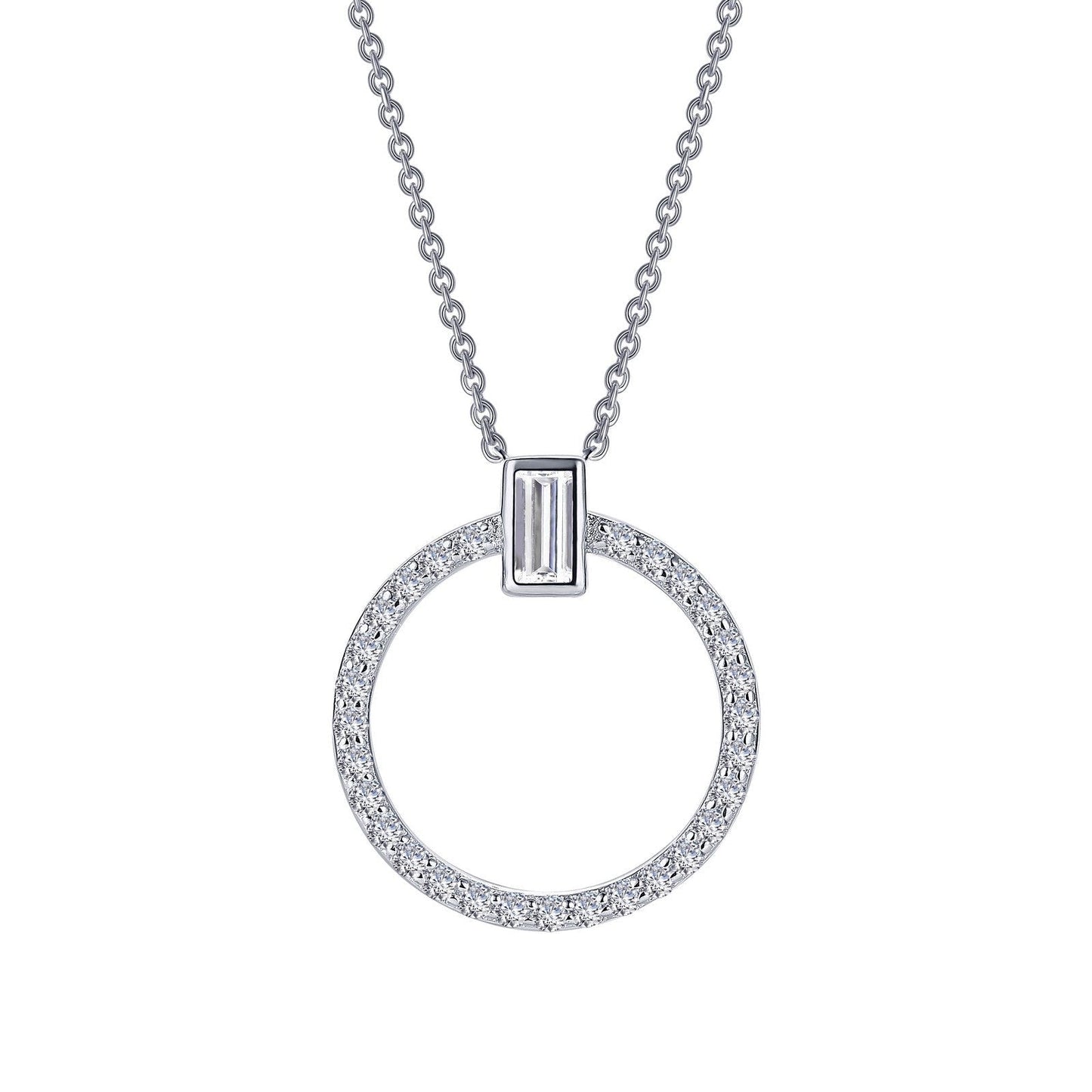 LaFonn Platinum Simulated Diamond  4X2mm Baguette, Approx. 0.15 CTW NECKLACES 0.39 CTW Open Circle Necklace