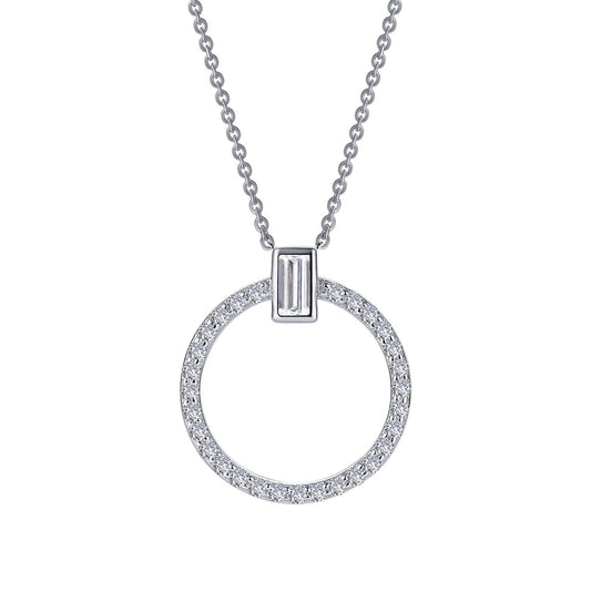 LaFonn Platinum Simulated Diamond  4X2mm Baguette, Approx. 0.15 CTW NECKLACES 0.39 CTW Open Circle Necklace