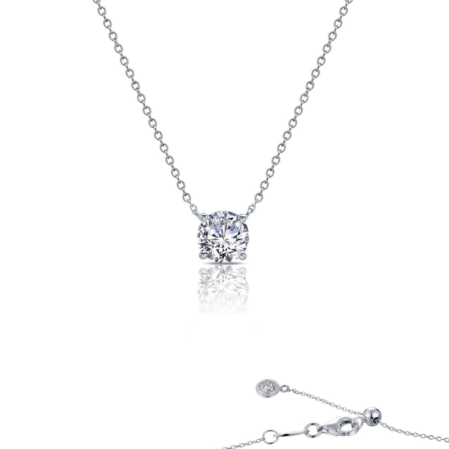 LaFonn Platinum Simulated Diamond  6.50mm Round, Approx. 1.00 CTW NECKLACES 1 CTW Solitaire Necklace