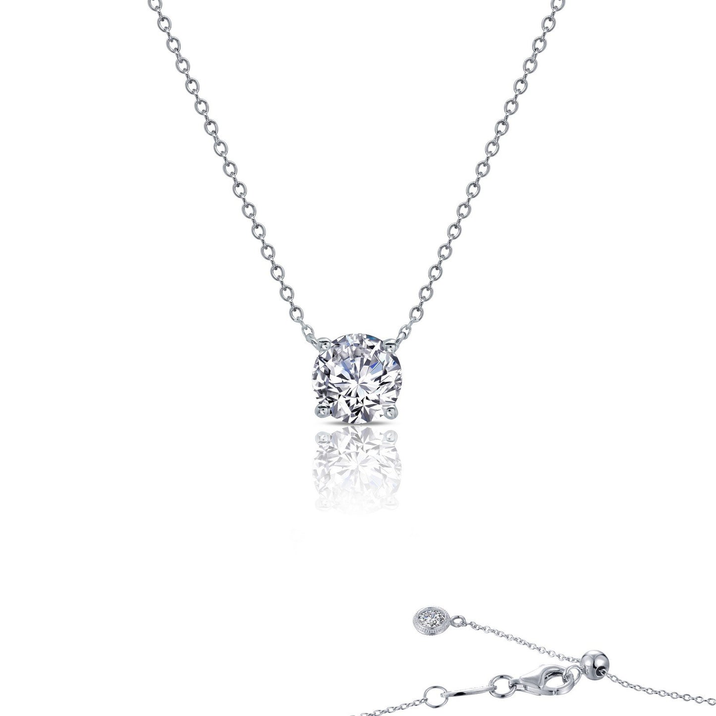 LaFonn Platinum Simulated Diamond  7.00mm Round, Approx. 1.25 CTW NECKLACES 1.25 CTW Solitaire Necklace