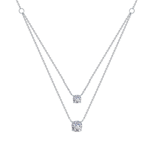 LaFonn Platinum Simulated Diamond  7.00mm Round, Approx. 1.25 CTW NECKLACES 2.19 CTW 2-Tier Necklace