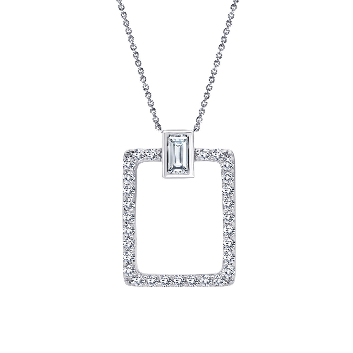 LaFonn Platinum Simulated Diamond  4X2mm Baguette, Approx. 0.15 CTW NECKLACES Open Rectangle Necklace