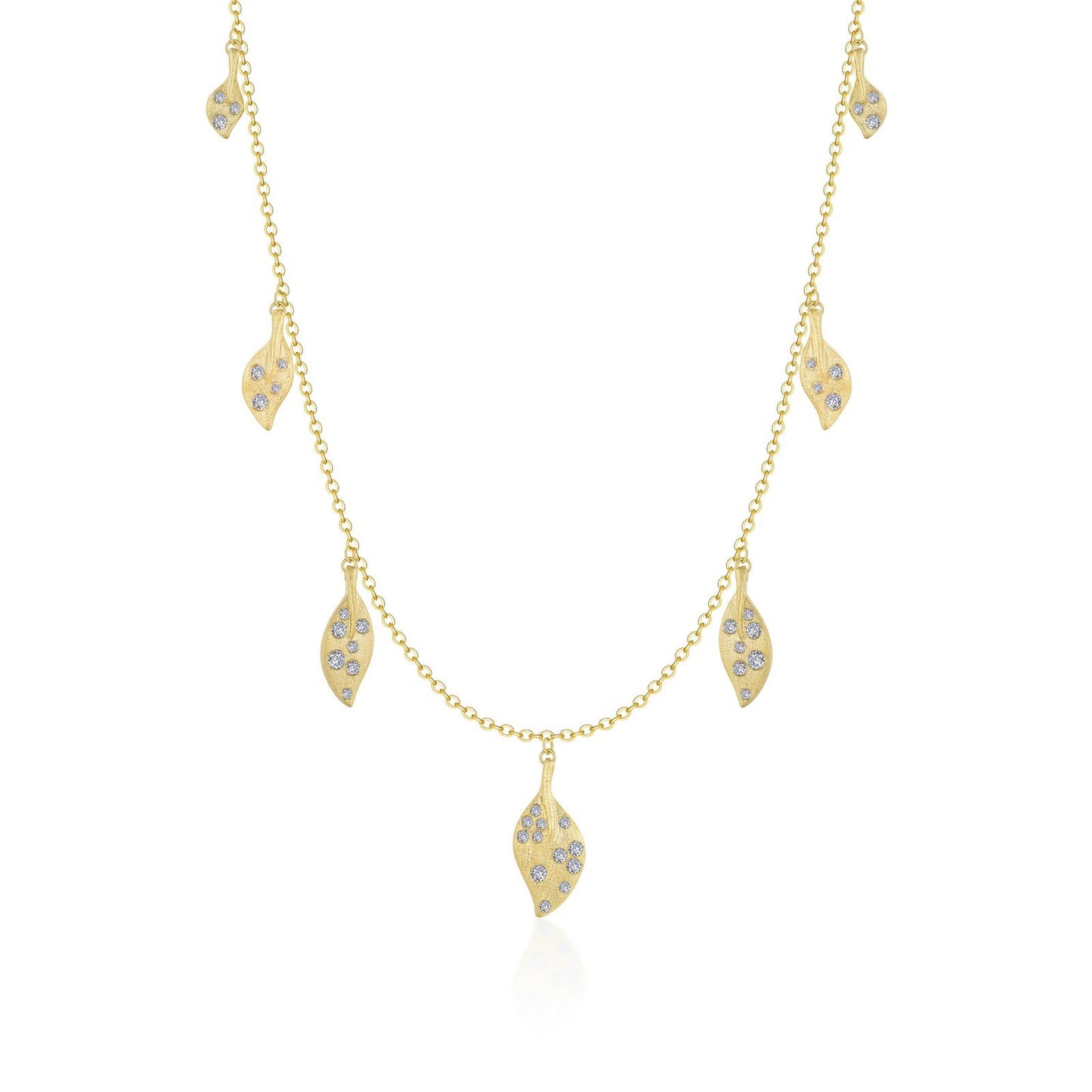 LaFonn Gold Simulated Diamond N/A NECKLACES Leaf Station Necklace