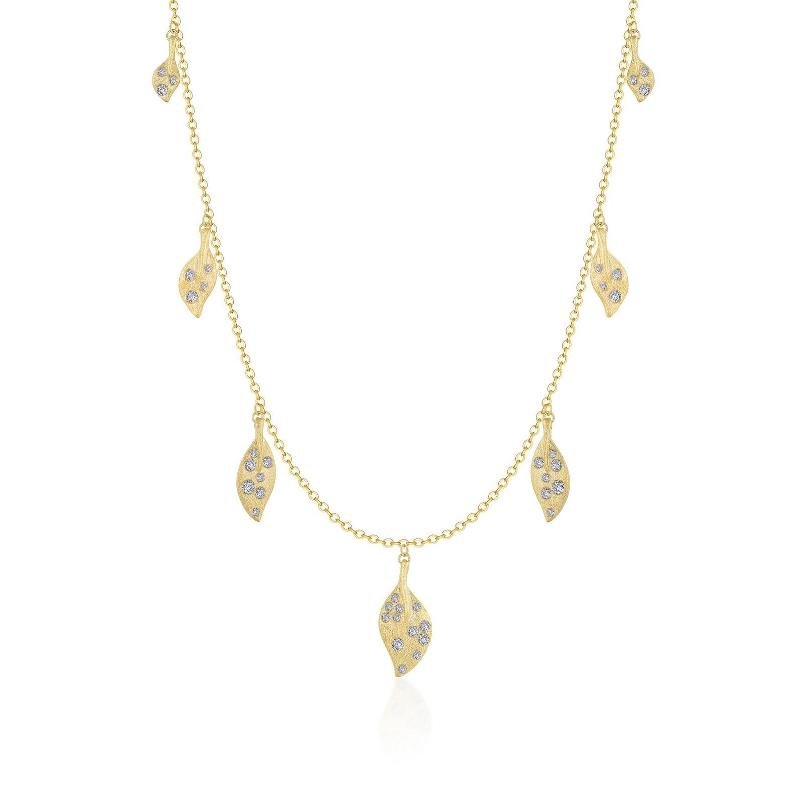 LaFonn Gold Simulated Diamond N/A NECKLACES Leaf Station Necklace