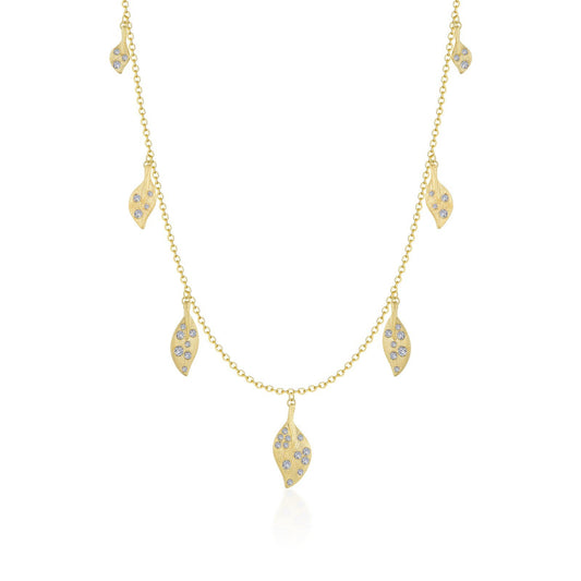 LaFonn Gold Simulated Diamond N/A NECKLACES Leaf Station Necklace