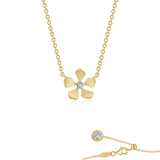 LaFonn Gold Simulated Diamond 2.50mm Round, Approx. 0.05 CTW NECKLACES Delicate Flower Necklace