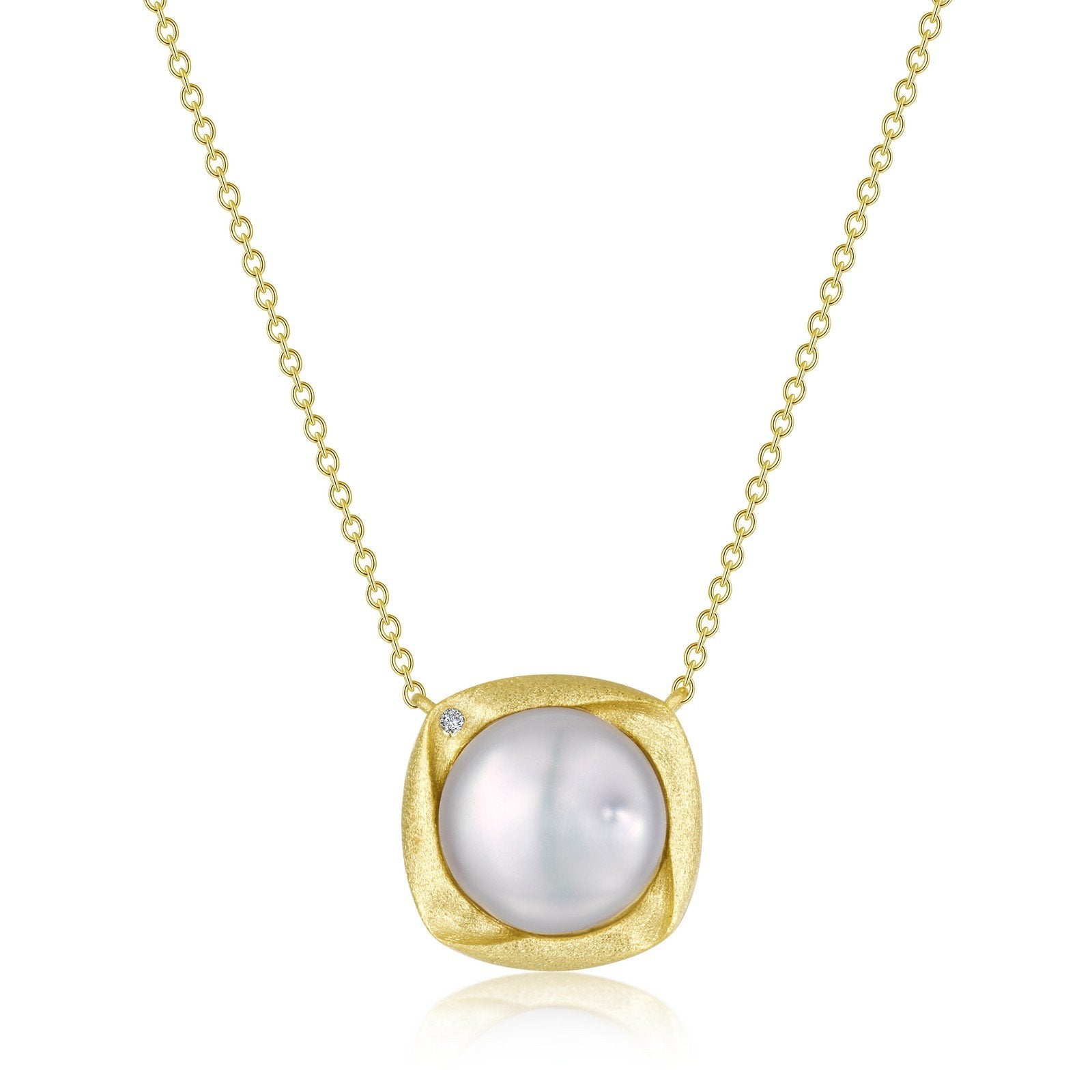 LaFonn Gold Simulated Diamond and Fresh water pearl N/A NECKLACES Cultured Freshwater Pearl Necklace