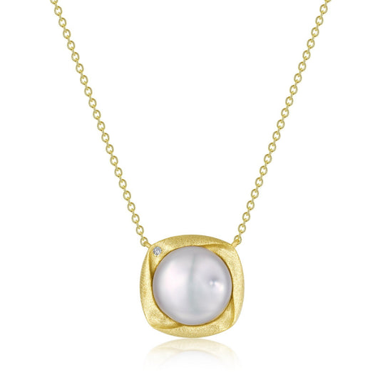 LaFonn Gold Simulated Diamond and Fresh water pearl N/A NECKLACES Cultured Freshwater Pearl Necklace