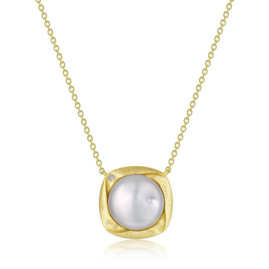LaFonn Gold Simulated Diamond and Fresh water pearl N/A NECKLACES Cultured Freshwater Pearl Necklace