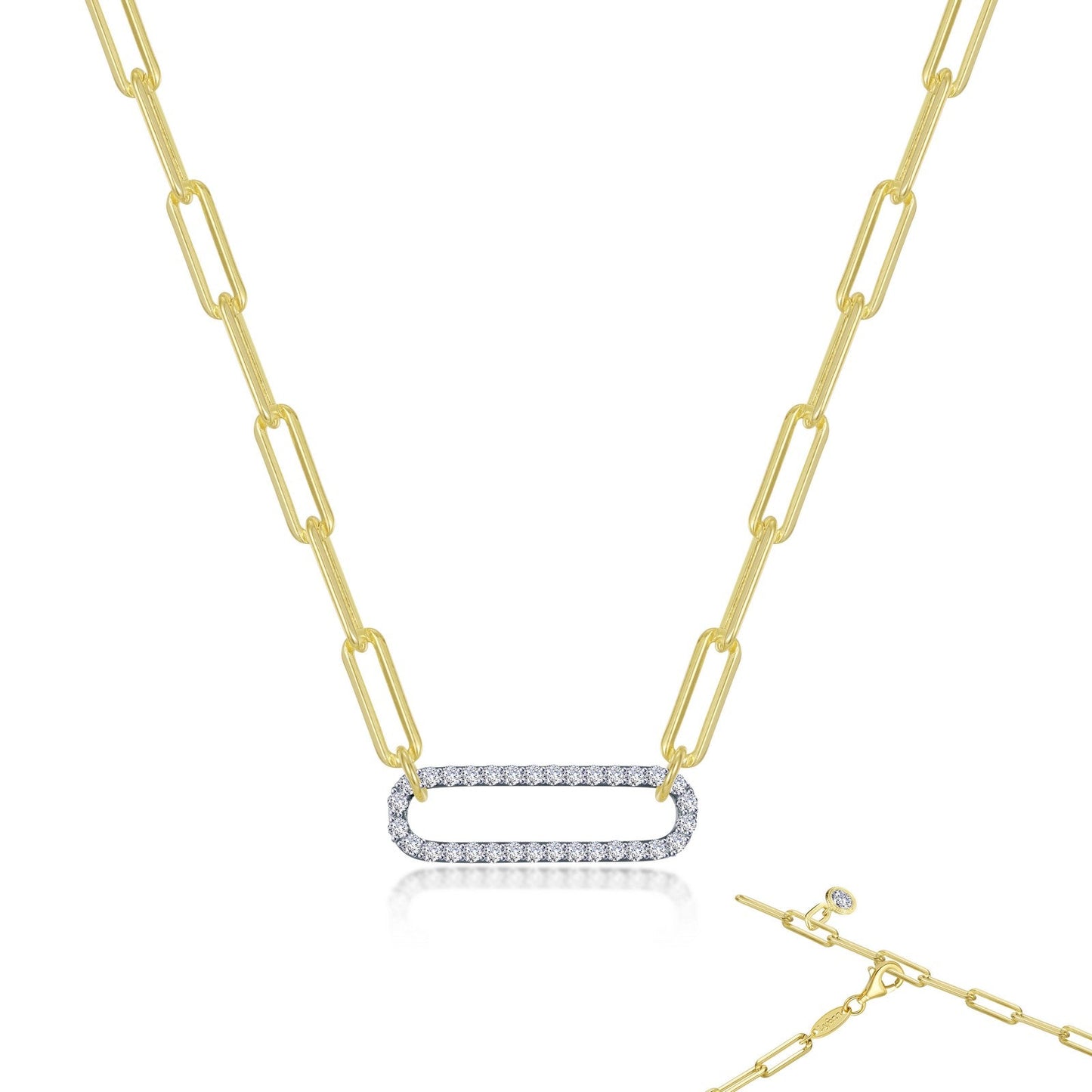 Lafonn 2-Tone Paperclip Necklace 33 Stone Count N0239CLT20