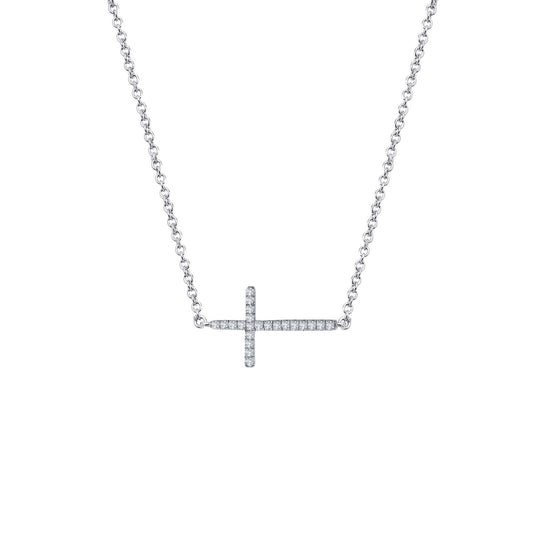 LaFonn Platinum Simulated Diamond N/A NECKLACES Sideways Cross Necklace