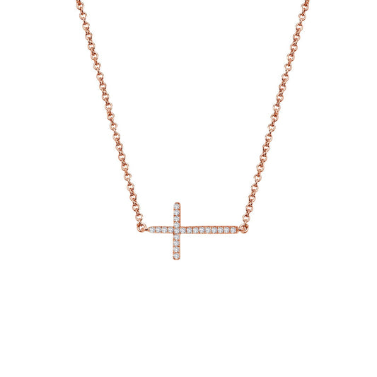 LaFonn Rose Gold Simulated Diamond N/A NECKLACES Sideways Cross Necklace