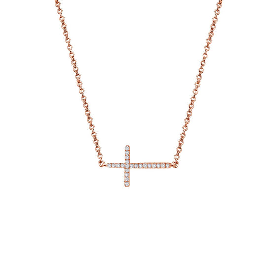 Load image into Gallery viewer, LaFonn Rose Gold Simulated Diamond N/A NECKLACES Sideways Cross Necklace
