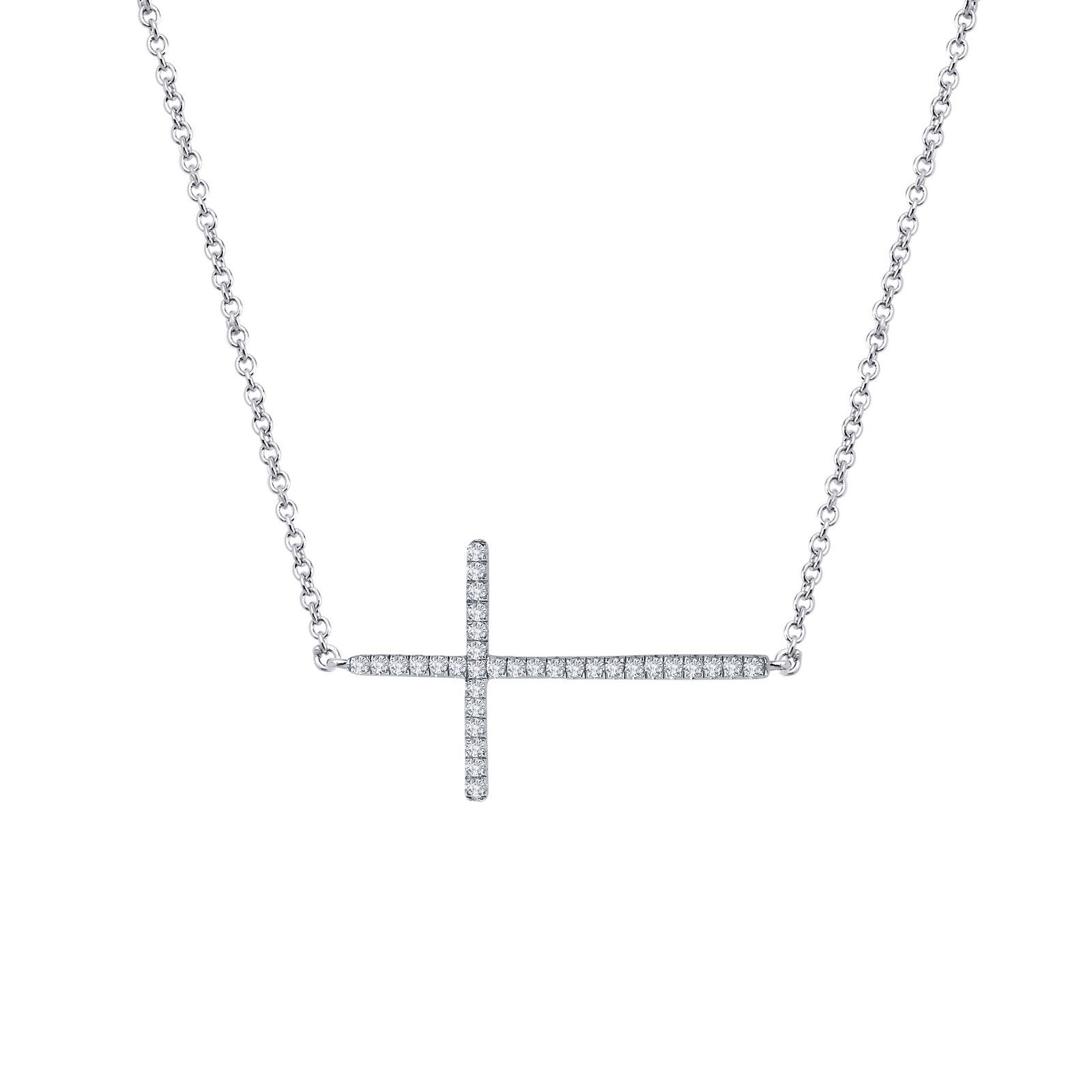 LaFonn Platinum Simulated Diamond N/A NECKLACES Sideways Cross Necklace