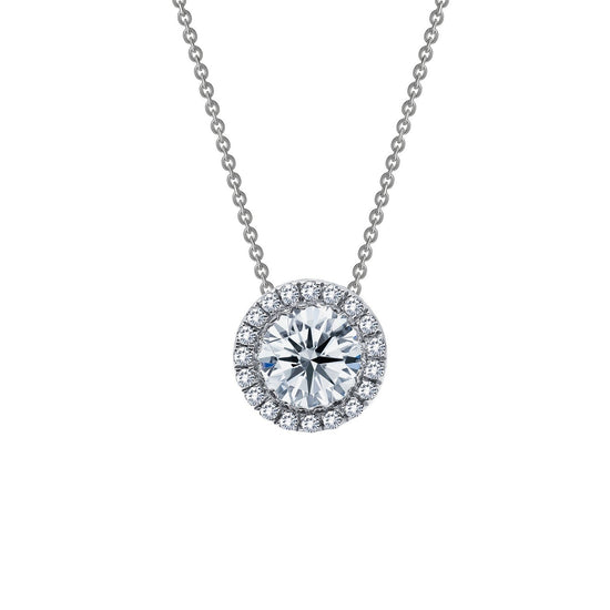 LaFonn Platinum Simulated Diamond  5.00mm Round, Approx. 0.46 CTW NECKLACES 0.63 CTW Halo Necklace