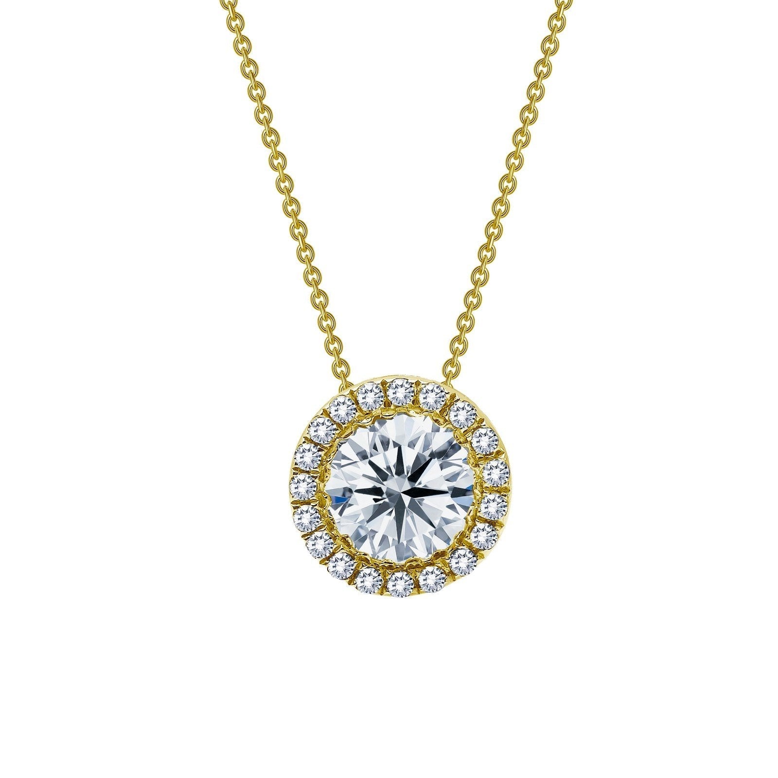 LaFonn Gold Simulated Diamond  6.00mm Round, Approx. 0.84 CTW NECKLACES 1.03 CTW Halo Necklace